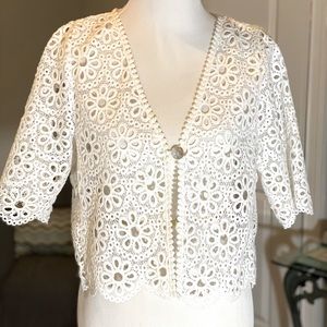Chris McLaughlin WHITE LACE CROCHET COTTON SHRUG L